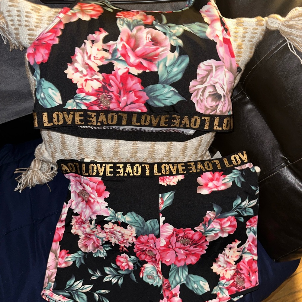 Floral Sports Bra and Shorts Set